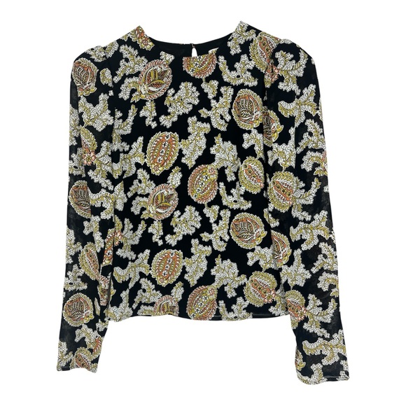 Reformation Sz XS Talia Top Black Floral Puff Shoulder Sleeves EUC - Picture 1 of 12